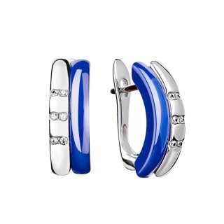 Серьги серебряные с керамикой и фианитами «Ceramic Wave» Fresh Jewelry (арт.TC-E01734-BL-W-X-X-W)