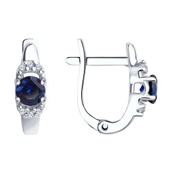 Серьги из серебра с корундами сапфировыми (синт.) и фианитами (Арт.88020006)