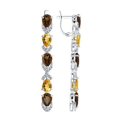 Серьги длинные из серебра с миксом камней (Арт.92021424)