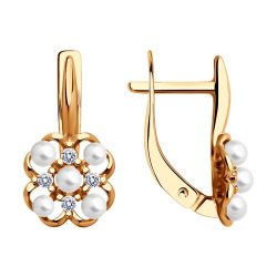 Серьги из золочёного серебра с жемчугом и фианитами (Арт.92022774)