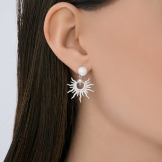 Серьги серебряные с синтетическим жемчугом и фианитами «Солнечная орбита» SOKOLOV (арт.94027329)
