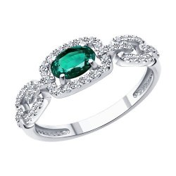 Кольцо из белого золота с бриллиантами и изумрудом (Арт.3010665-3)