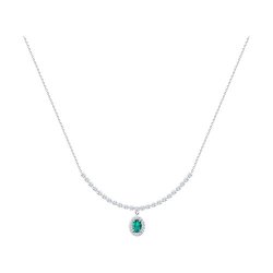 Колье из белого золота с бриллиантами и изумрудом (Арт.3070045-3)