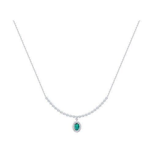 Колье из белого золота с бриллиантами и изумрудом (Арт.3070045-3)