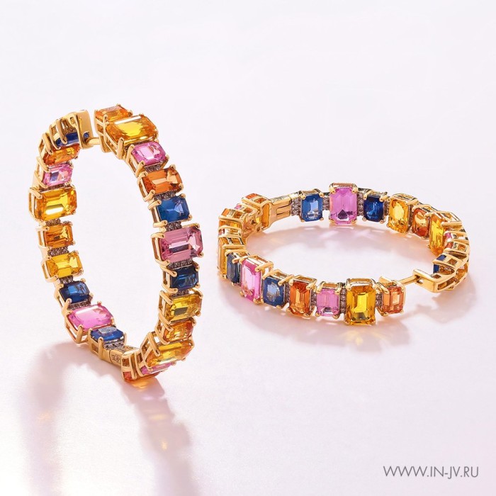 Серьги золотые с бриллиантами и сапфирами «Радуга Сапфиров» MY JEWELS (арт.SB00351E-Y-FS)