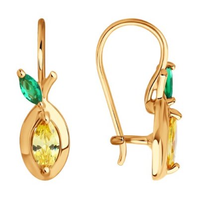 Детские серьги из золота с фианитами «Лимонный листик» Соколов (арт.02857)