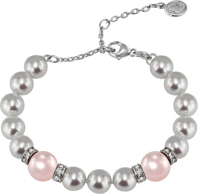 Браслет из серебра с жемчугом и куб. цирконием (Арт.102b-sr5-1-13)