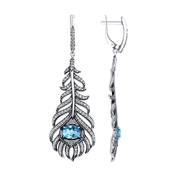 Серьги из серебра с топазом и фианитом «Павлиний Шик» Соколов (арт.95-321-02045-1)
