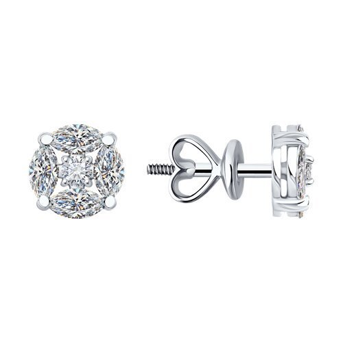 Серьги из белого золота с выращенными бриллиантами и рубинами (Арт.52-222-02796-1)