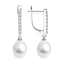 Серьги из серебра с жемчугом и фианитами (Арт.92022971)