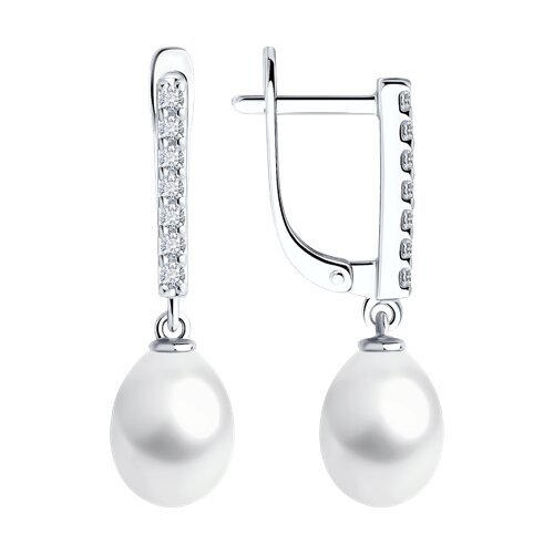 Серьги из серебра с жемчугом и фианитами (Арт.92022971)
