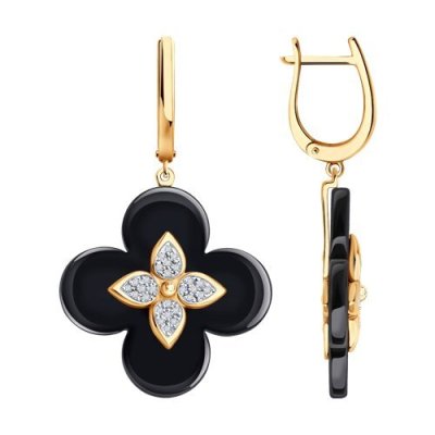 Серьги из золота с бриллиантами и керамическими вставками (Арт.6025154)