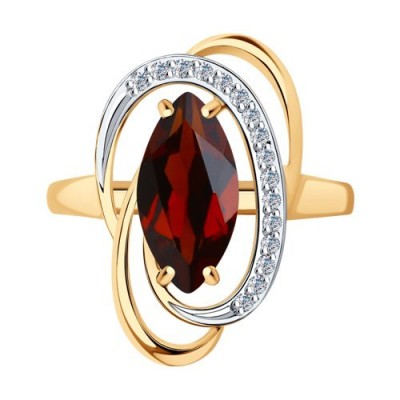 Кольцо золото 585 с гранатом и фианитами «Алая Орбита» SOKOLOV (арт.715974)