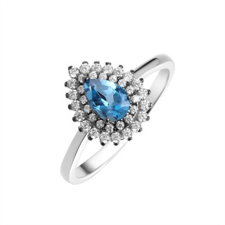 Кольцо серебряное с топазом и фианитами «Весенний Ларимар» Fresh Jewelry (арт.CZ-R00692-X-WB-LB-X-W)
