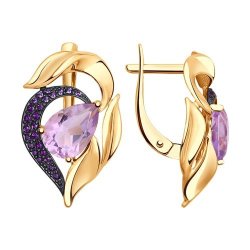 Серьги золотые пробы 585 с аметистом (Арт.724810)