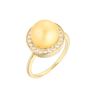 Кольцо серебряное с жемчугом и фианитами «Golden Pearl» Fresh Jewelry (арт.PI-R00150-X-L-ST705-X-W)
