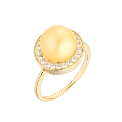 Кольцо серебряное с жемчугом и фианитами «Golden Pearl» Fresh Jewelry (арт.PI-R00150-X-L-ST705-X-W)