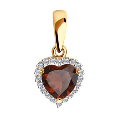 Кулон золотой с гранатом и фианитами «Пылающее Сердце» SOKOLOV (арт.732329)